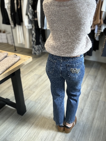 Jean denim coeur léopard