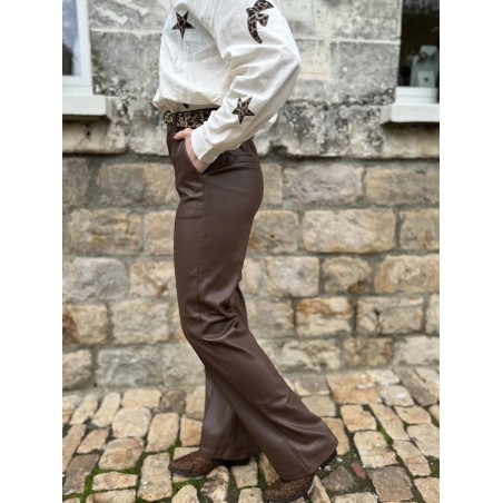 pantalon norman marron/simili/marron/chocolat/tendance/automne-hiver