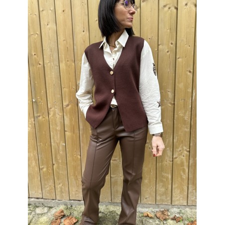 pantalon norman marron/simili/marron/chocolat/tendance/automne-hiver