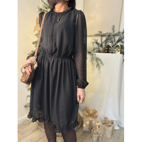 Robe noire élégante femme avec manches en transparence - Chic et raffinée