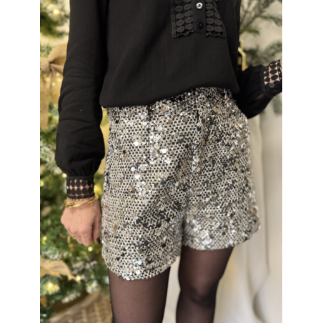 Short sequins argentés / short de fête / fête de fin d'année / chic / festif