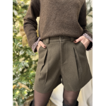 Short taupe en flanelle taille haute-Short taille haute-Chic et élégant-automne-hiver