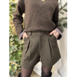 Short taupe en flanelle taille haute-Short taille haute-Chic et élégant-automne-hiver