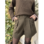 Short taupe en flanelle taille haute-Short taille haute-Chic et élégant-automne-hiver