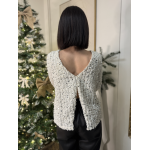 Pull joli dos blanc à sequins – Élégance et brillance pour vos soirées