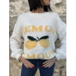 Pull Blanc Col Rond "Lemon Amour" - Douceur et Style Décontracté