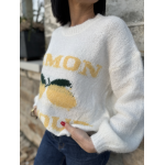 Pull Blanc Col Rond "Lemon Amour" - Douceur et Style Décontracté