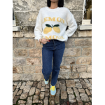 Pull Blanc Col Rond "Lemon Amour" - Douceur et Style Décontracté