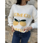 Pull Blanc Col Rond "Lemon Amour" - Douceur et Style Décontracté