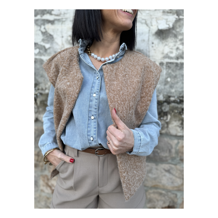 Gilet Sans Manches Zoé Camel - Douceur et Style Décontracté