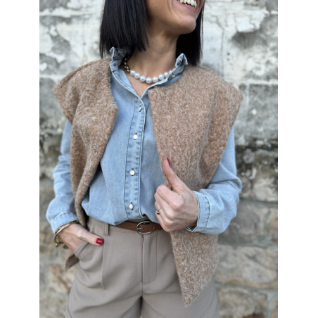 Gilet Sans Manches Zoé Camel - Douceur et Style Décontracté