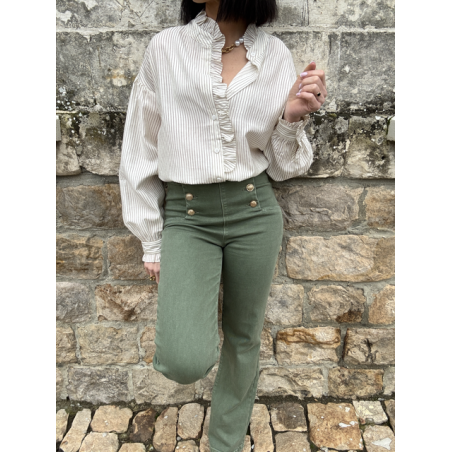 Blouse Rayée Blanc et Taupe - Élégance et Légèreté