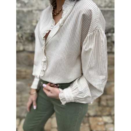 Blouse Rayée Blanc et Taupe - Élégance et Légèreté