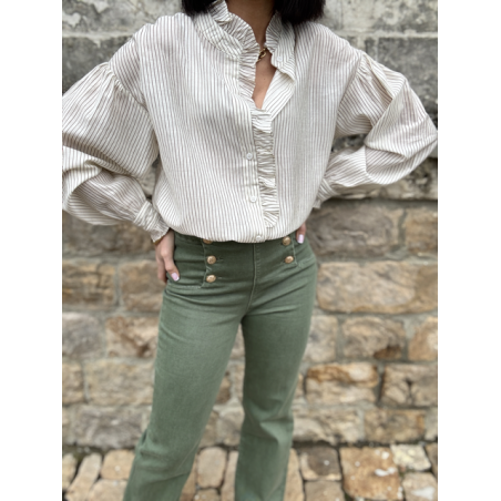 Blouse Rayée Blanc et Taupe - Élégance et Légèreté