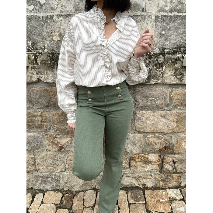 Jean Taille Haute Vert Kaki - Chic et Originalité