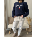 Pull bleu marine "Bonjour" brodé - Chic et confort pour un style unique