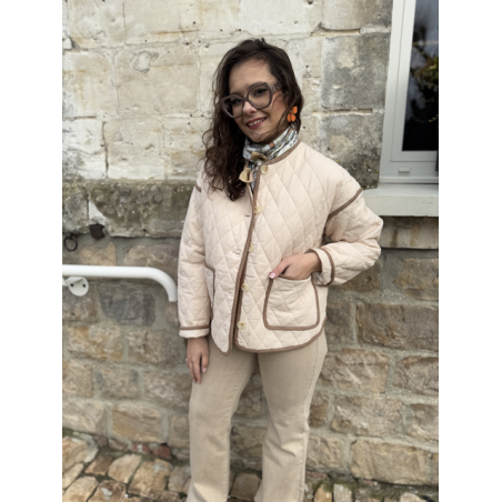 Veste Matelassée Écru Bords Taupe | Chic & Confort