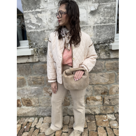 Veste Matelassée Écru Bords Taupe | Chic & Confort