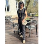 Sandales compensées en paille noir et beige – Melle Jeanne