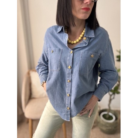 Chemise en jean oversize – Poches & boutons dorés | La Dolce Vibe