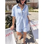 Combi-short en jean clair manches courtes – Look estival casual | La Dolce Vibe