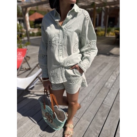 Short ajouré vert menthe – Melle Jeanne | Motif soleil et confort d’été