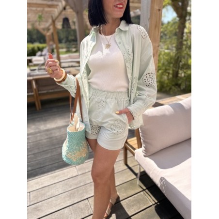 Short ajouré vert menthe – Melle Jeanne | Motif soleil et confort d’été