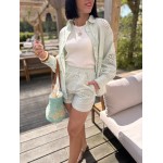 Short ajouré vert menthe – Melle Jeanne | Motif soleil et confort d’été
