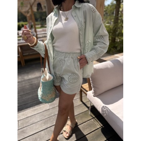 Short ajouré vert menthe – Melle Jeanne | Motif soleil et confort d’été
