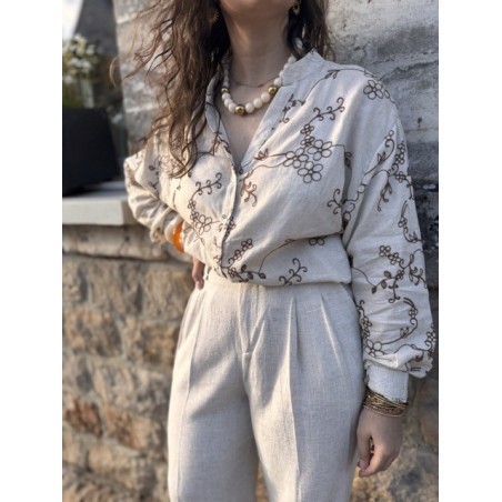 Chemise brodée en brise de lin – Melle Jeanne | Élégance naturelle