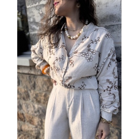 Chemise brodée en brise de lin – Melle Jeanne | Élégance naturelle
