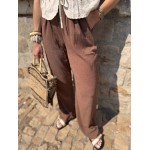 Pantalon Fluide Femme en Crêpe Marron – Élégant et Confortable