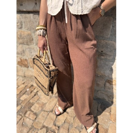 Pantalon Fluide Femme en Crêpe Marron – Élégant et Confortable