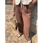 Pantalon Fluide Femme en Crêpe Marron – Élégant et Confortable
