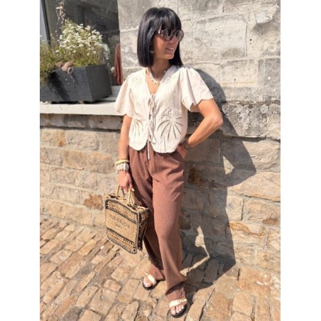Pantalon Fluide Femme en Crêpe Marron – Élégant et Confortable