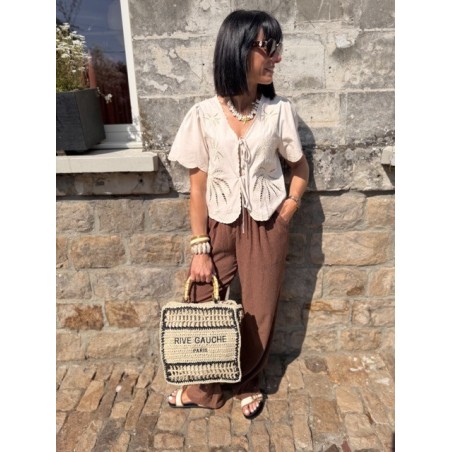 Pantalon Fluide Femme en Crêpe Marron – Élégant et Confortable