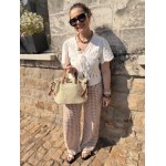 Blouse Femme Manches Courtes avec Nœud et Broderie Palmier – Écrue ou Blanche
