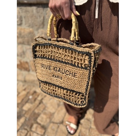 Sac panier en raphia avec inscription Rive Gauche – Fermeture éclair & anses double porté | Collection Le Soleil