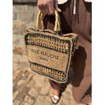 Sac panier en raphia avec inscription Rive Gauche – Fermeture éclair & anses double porté | Collection Le Soleil