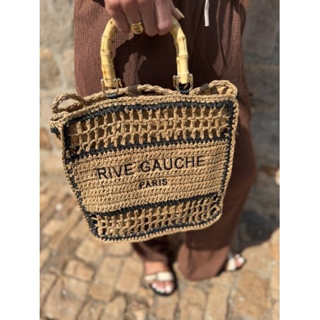 Sac panier en raphia avec inscription Rive Gauche – Fermeture éclair & anses double porté | Collection Le Soleil