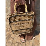 Sac panier en raphia avec inscription Rive Gauche – Fermeture éclair & anses double porté | Collection Le Soleil