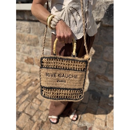 Sac panier en raphia avec inscription Rive Gauche – Fermeture éclair & anses double porté | Collection Le Soleil