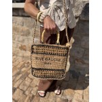 Sac panier en raphia avec inscription Rive Gauche – Fermeture éclair & anses double porté | Collection Le Soleil