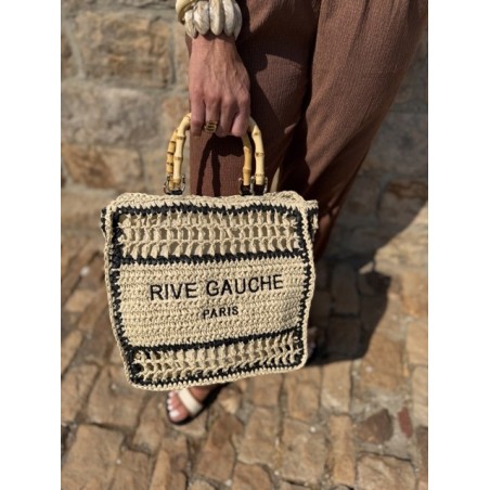 Sac panier en raphia avec inscription Rive Gauche – Fermeture éclair & anses double porté | Collection Le Soleil
