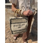 Sac panier en raphia avec inscription Rive Gauche – Fermeture éclair & anses double porté | Collection Le Soleil