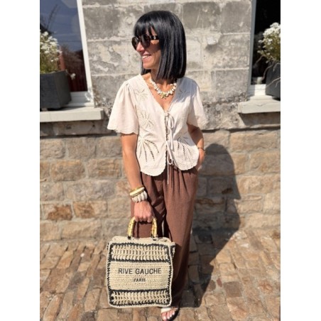Sac panier en raphia avec inscription Rive Gauche – Fermeture éclair & anses double porté | Collection Le Soleil