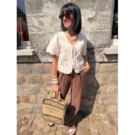 Sac panier en raphia avec inscription Rive Gauche – Fermeture éclair & anses double porté | Collection Le Soleil