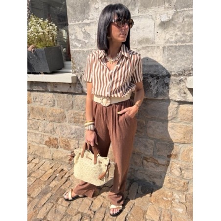 Chemise rayée marron "Dolce Sole" – Style estival chic | Collection Le Soleil