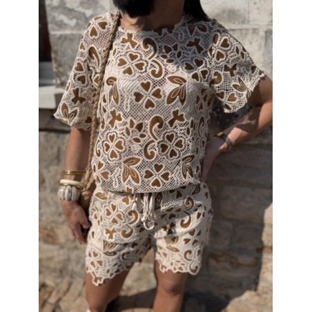 Top en crochet marron et écru – Collection Le Soleil | Melle Jeanne