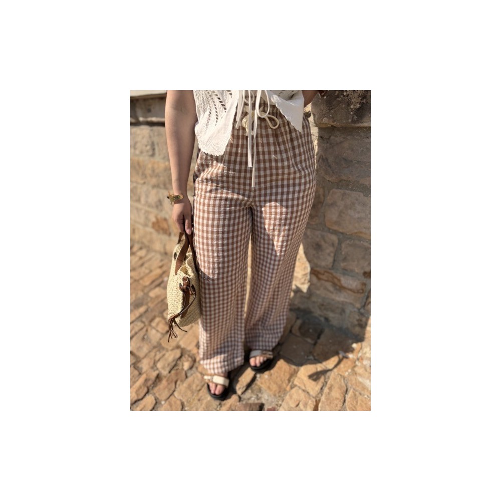 Pantalon vichy fluide à taille élastique – Marron ou noir | Melle Jeanne